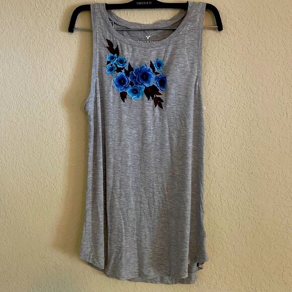 American Eagle outfitters soft and sexy line gray tank embroidered floral (xs) - Picture 4 of 8